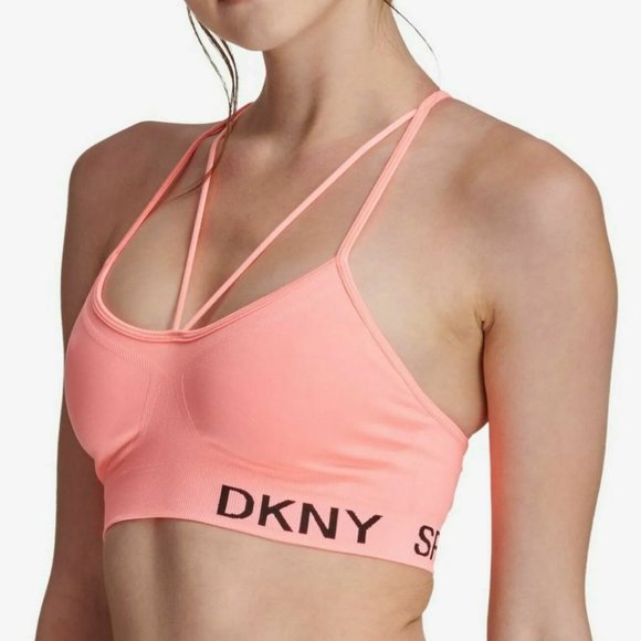 🔥NWT DKNY Sport Strappy Low Impact Sports Bra Size Large Coral/Pink Color - Picture 2 of 5
